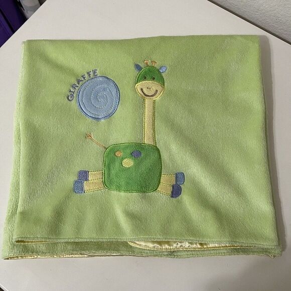 Blankets & Beyond Green Giraffe Baby Blanket Yellow Satin Back Lovey Lovie - Picture 1 of 10